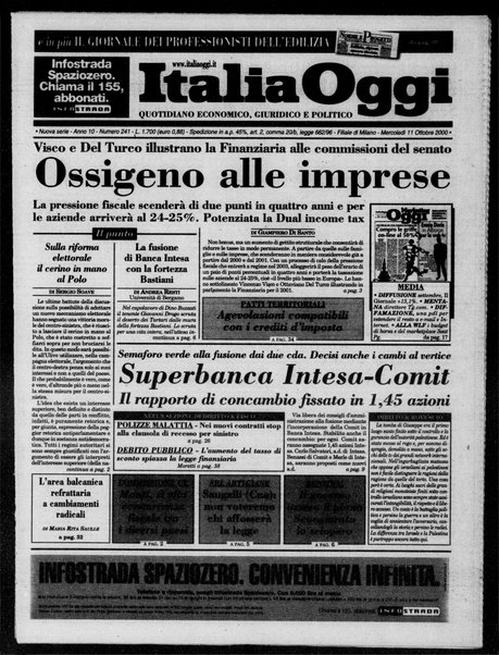 Italia oggi : quotidiano di economia finanza e politica